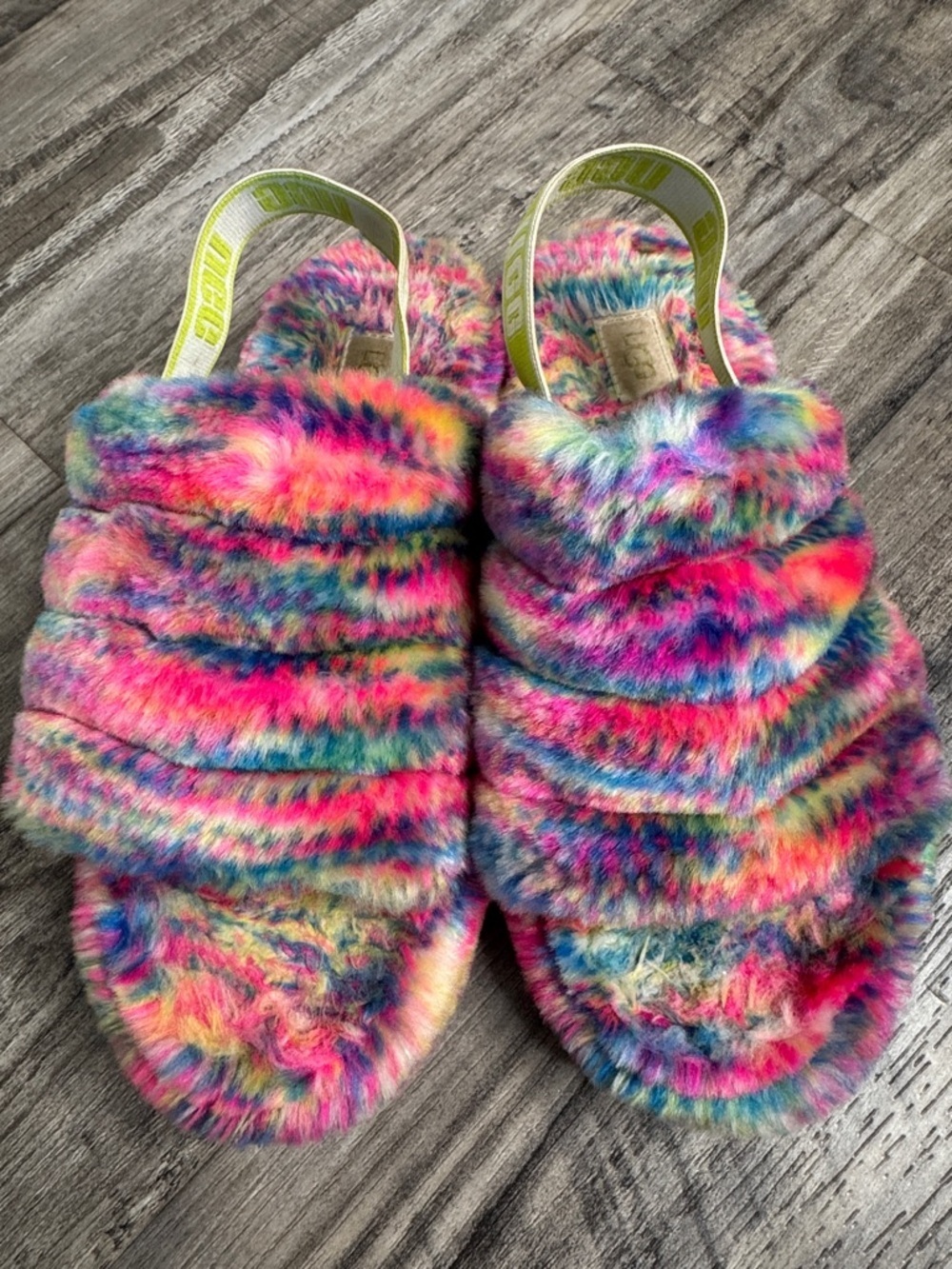 Ugg Fluff Yeah Slide Slippers Pixelate Size 6 Multicolor Tie Dye - Picture 2 of 6